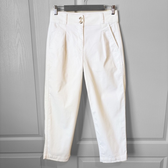 J. Crew Pleated Pant In White Garment Dyed Chino Size 4 Coastal Tapered Stretch - Picture 14 of 14
